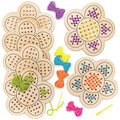 Baker Ross Flower Wooden Threading Kits for Kids - 4 Pack Sewing Craft
