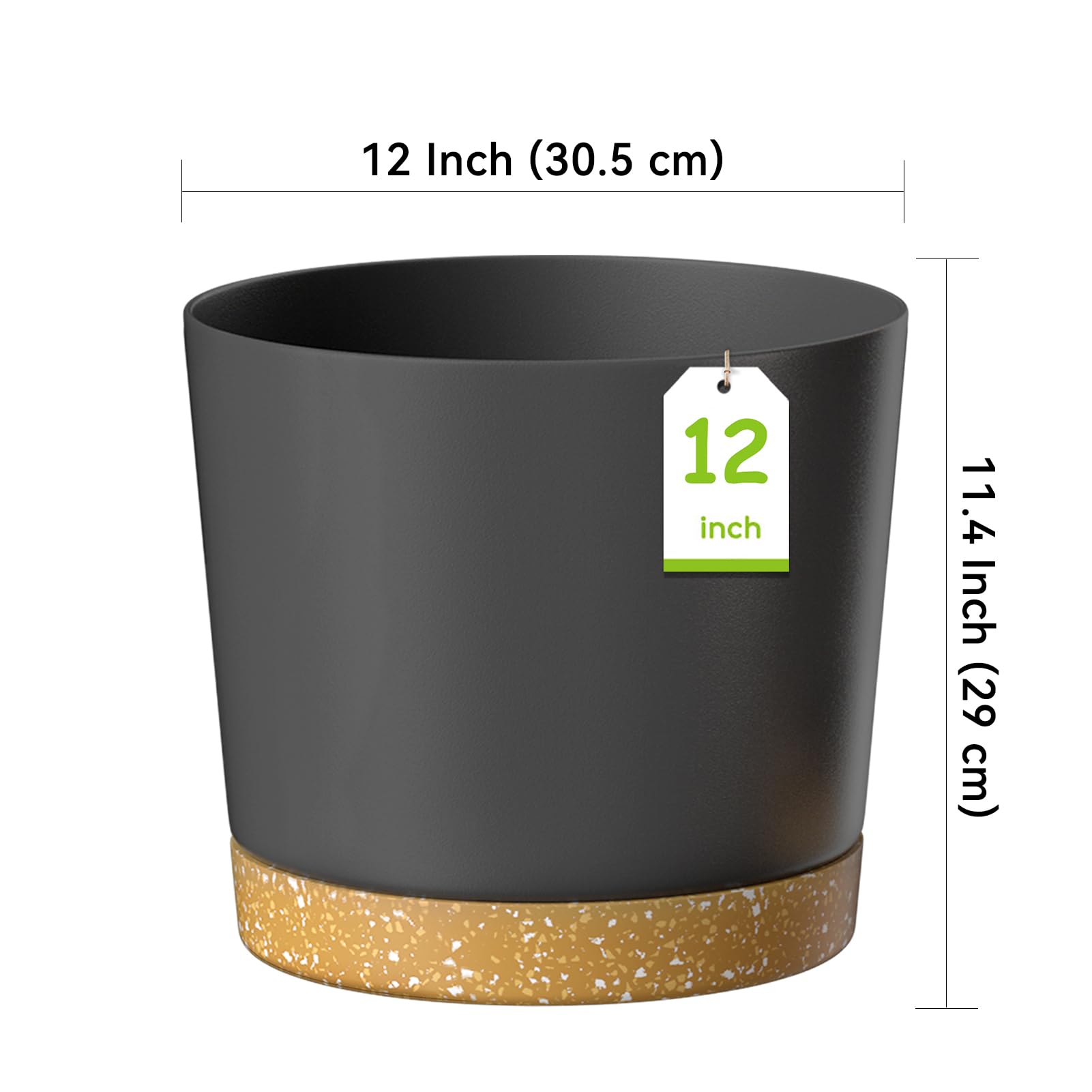 ZMTECH 30.5cm Modern Plastic Plant Pots with Drainage - Set of 2, Green