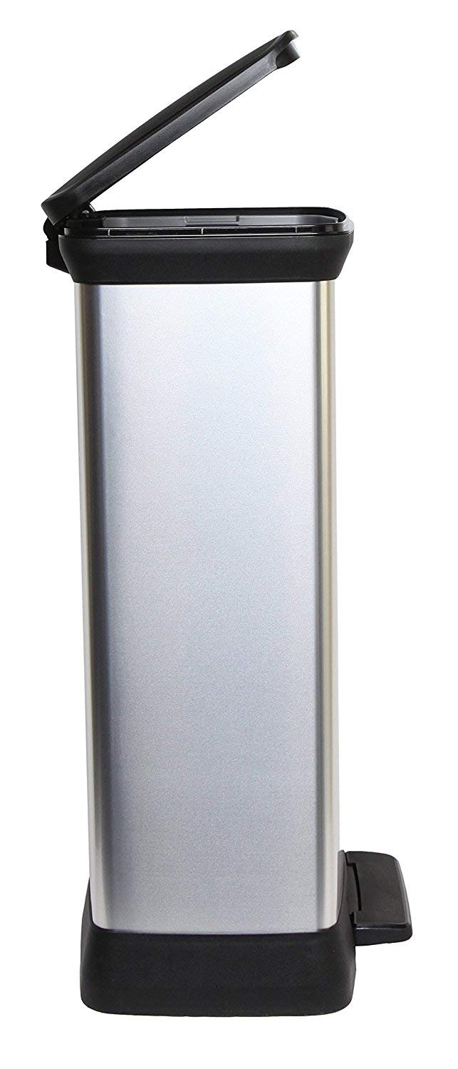 Curver Metal Effect 50L Pedal Bin – Soft Close Kitchen Waste Bin, Silver