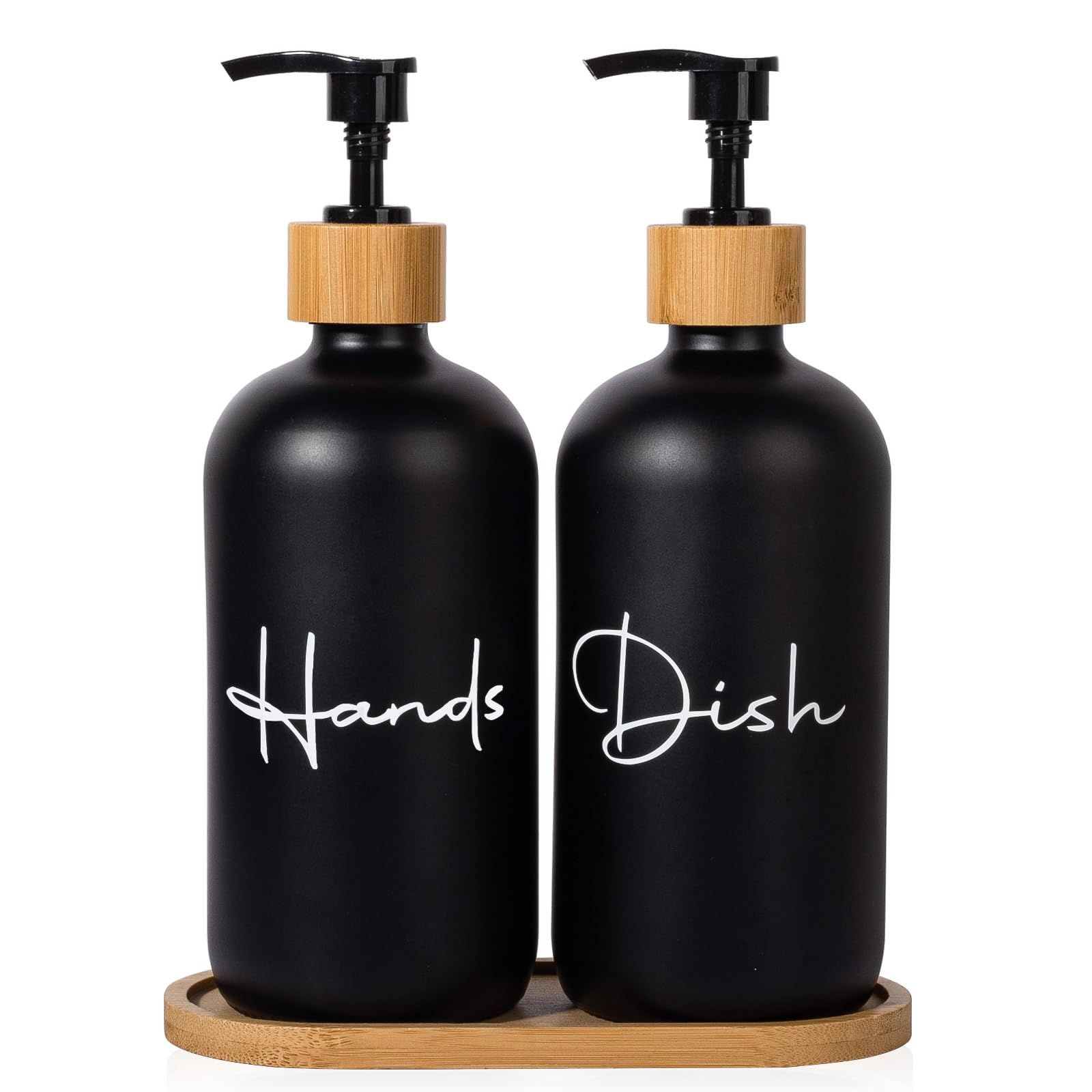 Jolof Store Glass Hand & Dish Soap Dispenser Set - 17oz Matte Black, 2 Pack
