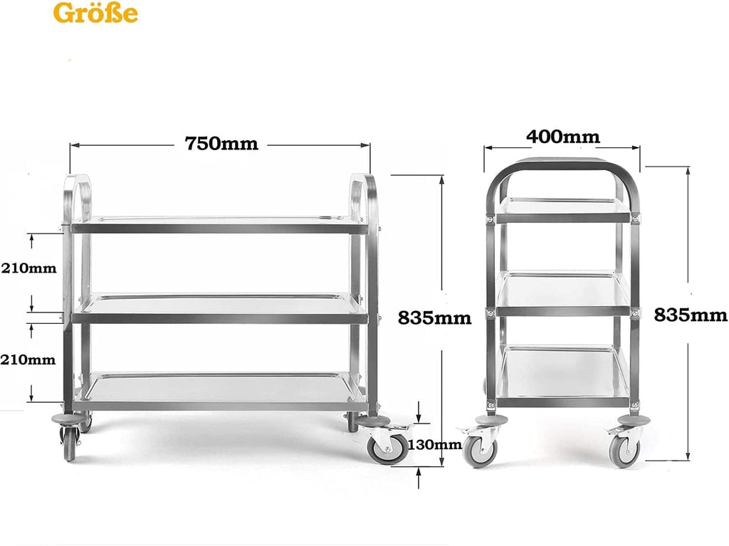 uyoyous 3-Tier Stainless Steel Serving Trolley with Brakes - 220lb Capacity
