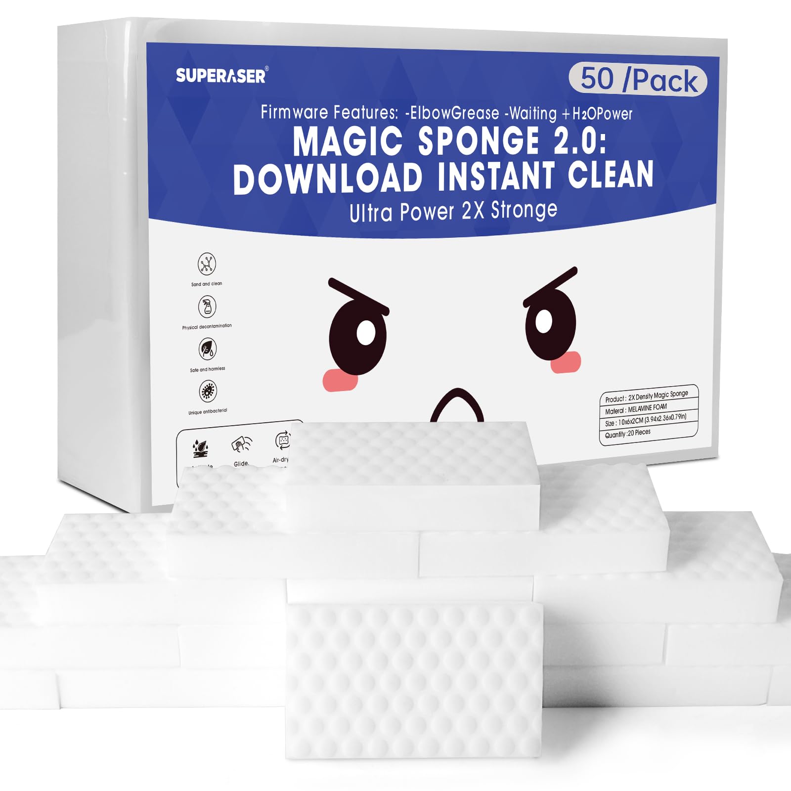 Magic Sponge Eraser 50 Pack – Extra Thick Melamine Foam Pads