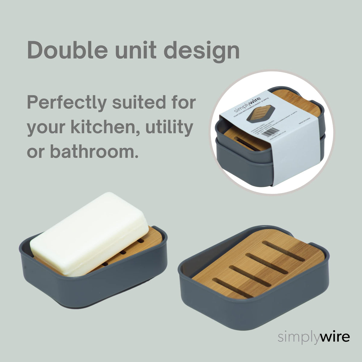 simplywire – Pack of 2 – Plastic Soap Dishes – Grey - image 2