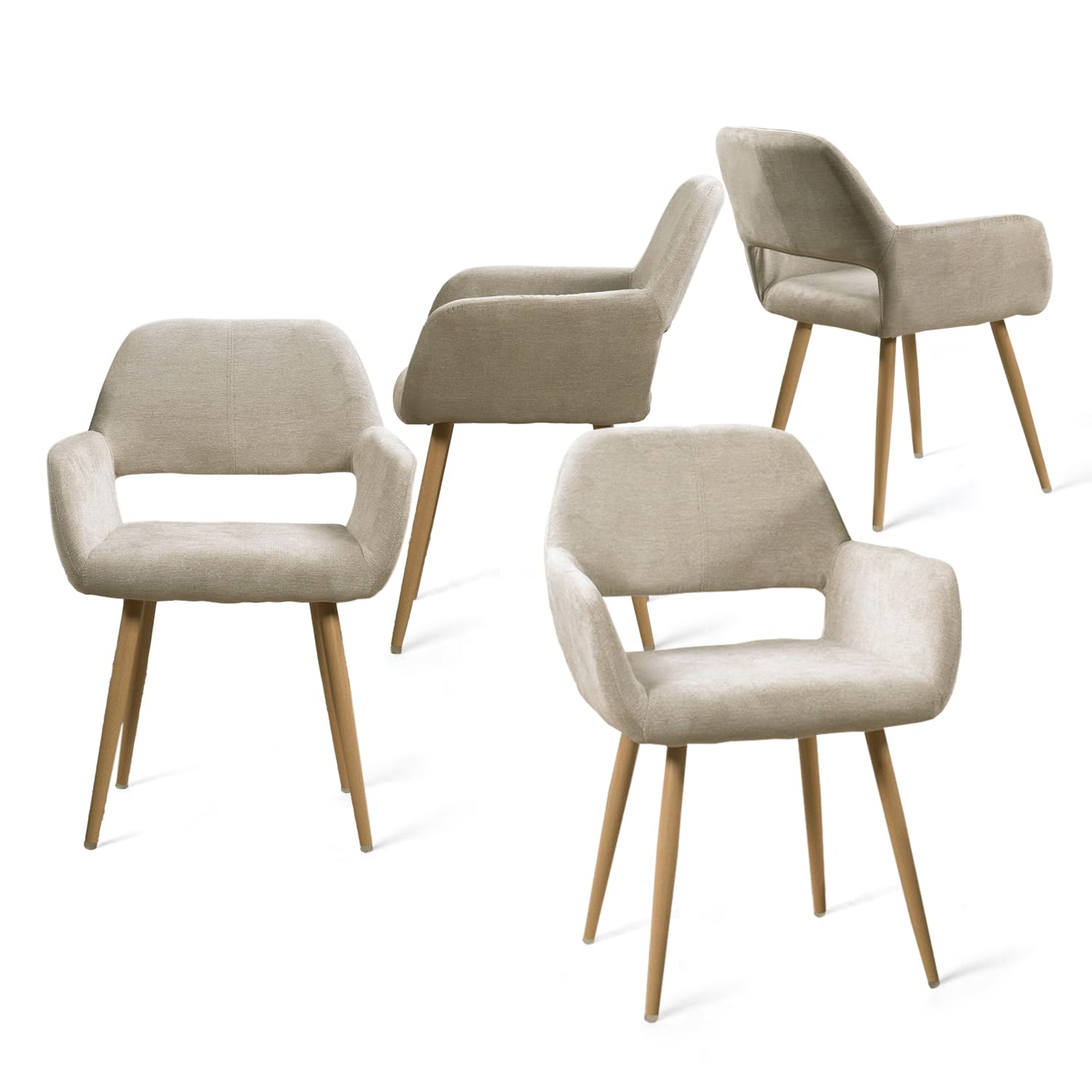 MEUBLE COSY Dining Chairs Set of 4 | Fabric Upholstered Armchairs, Beige