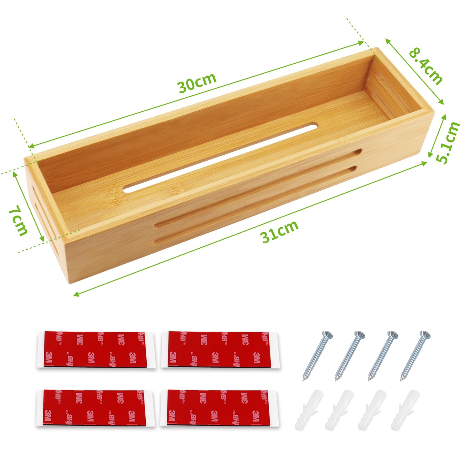SAUNNIHEN Bamboo Spice Rack Organiser - 4 Pack Wall Mounted Storage