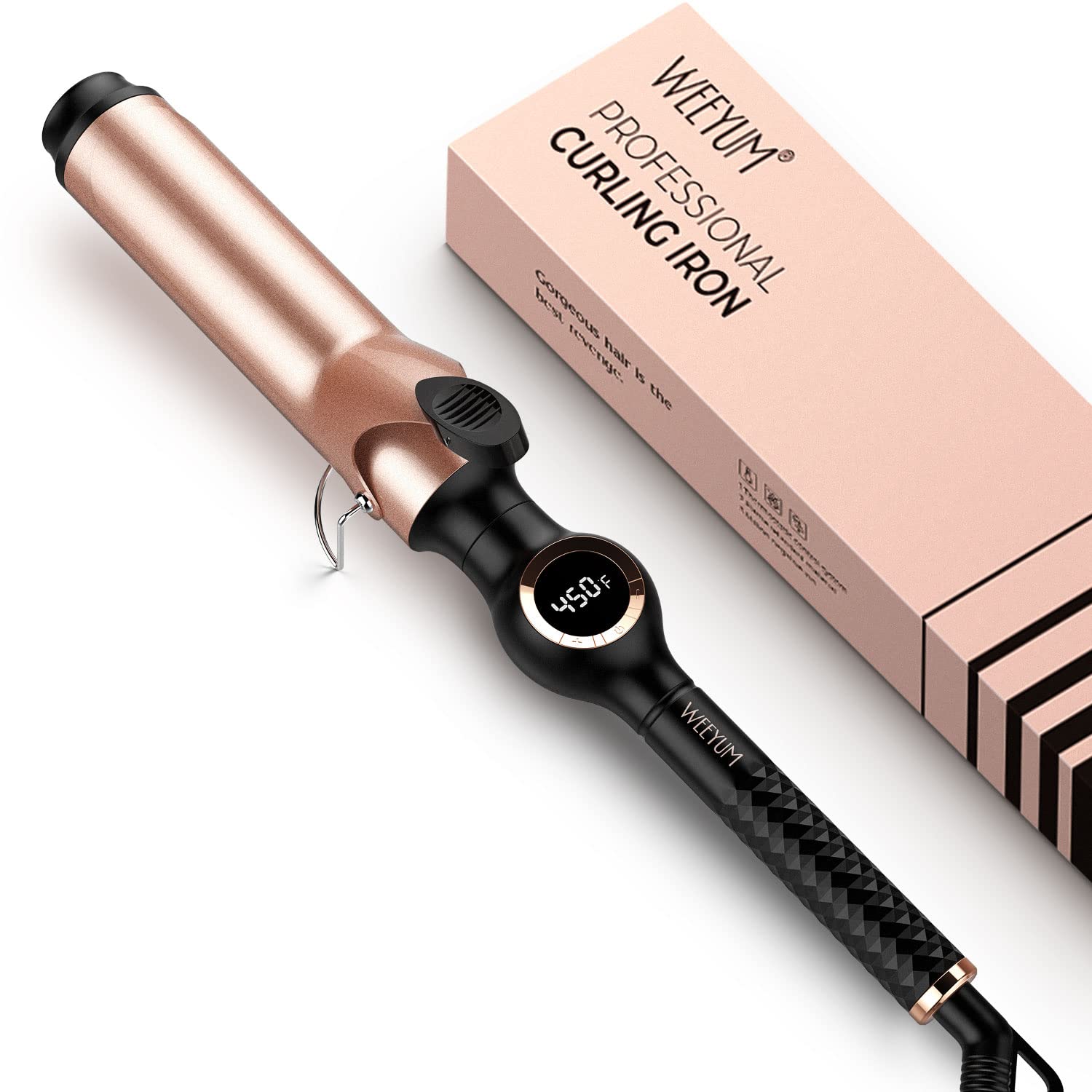 WEEYUM 38mm Ceramic Curling Tongs | Large Barrel Hair Curler Iron