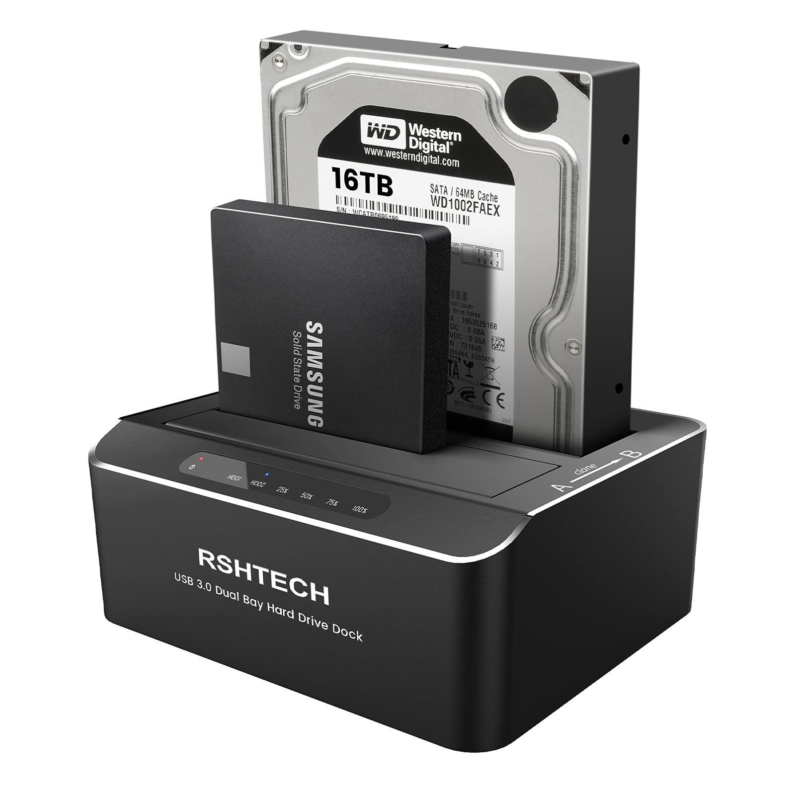 RSHTECH Dual Bay SATA Hard Drive Docking Station | Aluminum Offline Clone