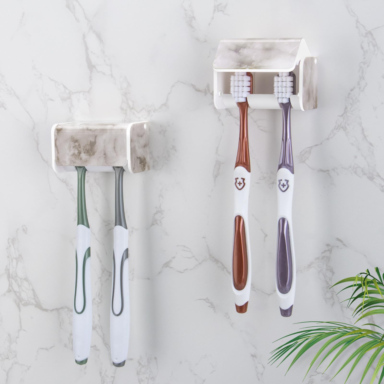 PARKMANI 2pcs Wall Mounted Electric Toothbrush Holder – White Marble
