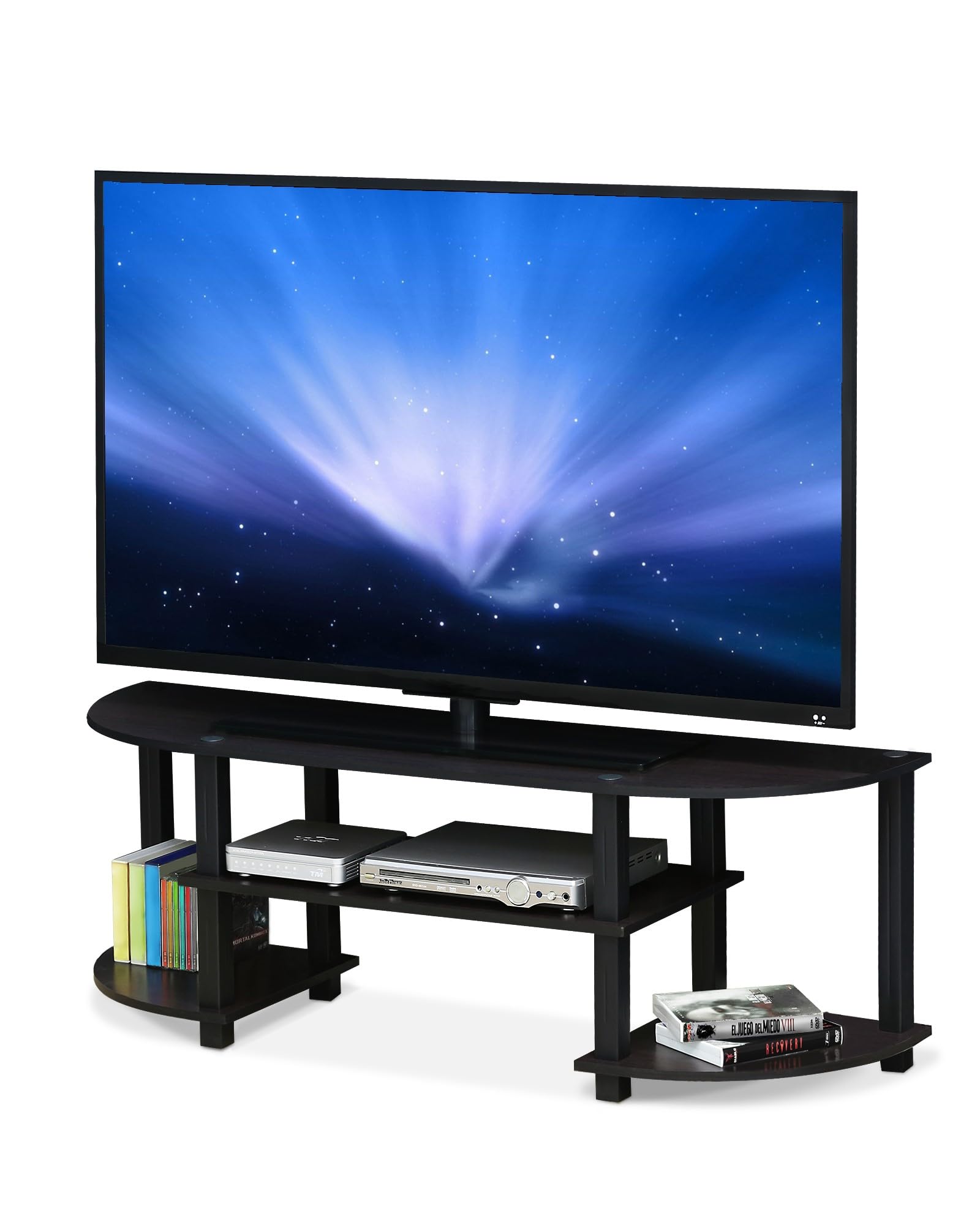 Furinno Turn-S-Tube TV Stand for 55 Inch TV - Dark Walnut Wood
