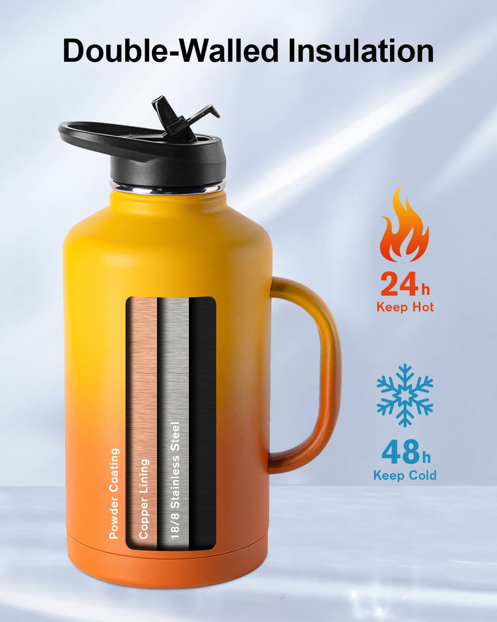 Trebo 2L Insulated Water Bottle | Stainless Steel Large Travel Flask
