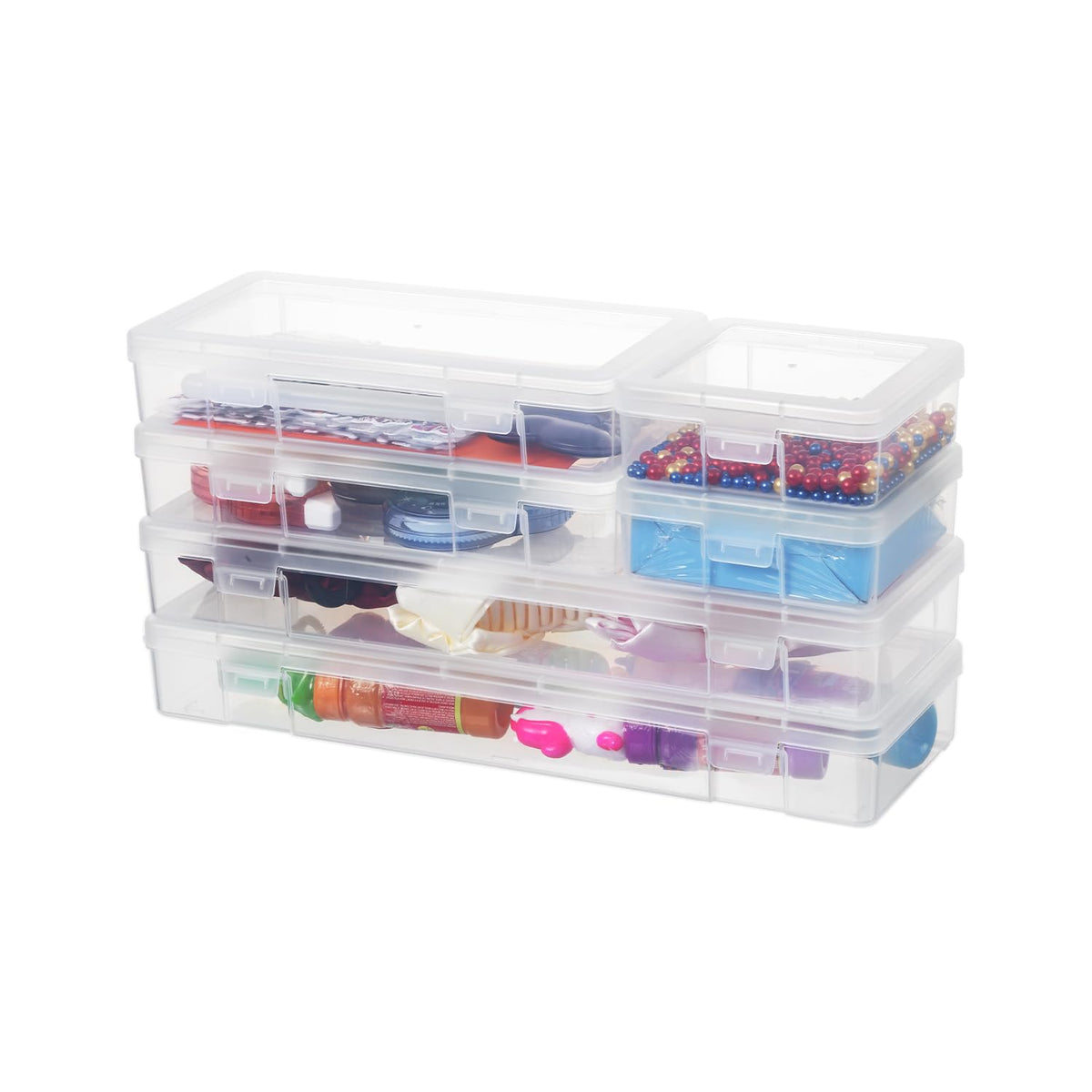 novelinks Stackable Plastic Clear Storage Box Containers with Latching Lid - Art Craft Supply Organizer Storage Containers for Pencil Box, Lego - image 2