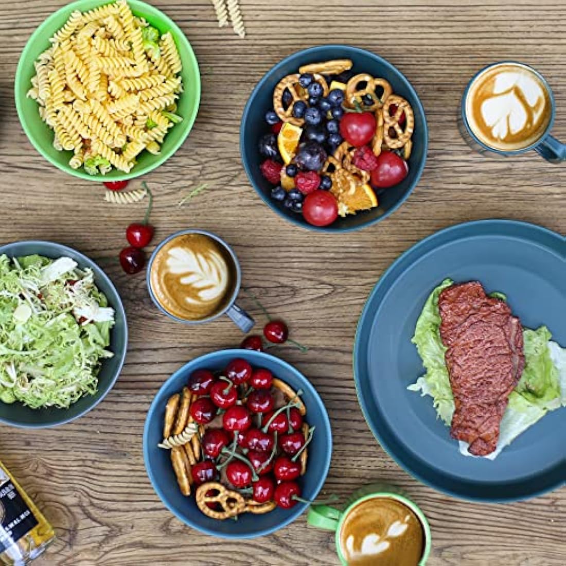 Greentainer 12-Piece Unbreakable Plastic Dinnerware Set for Camping