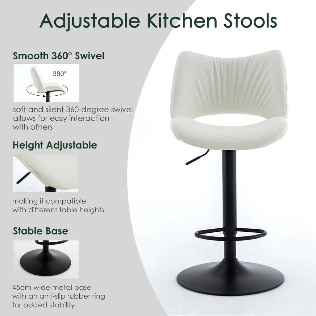 YOUNUOKE Bar Stools Set of 2, Adjustable Breakfast Bar Stools, White - image 3