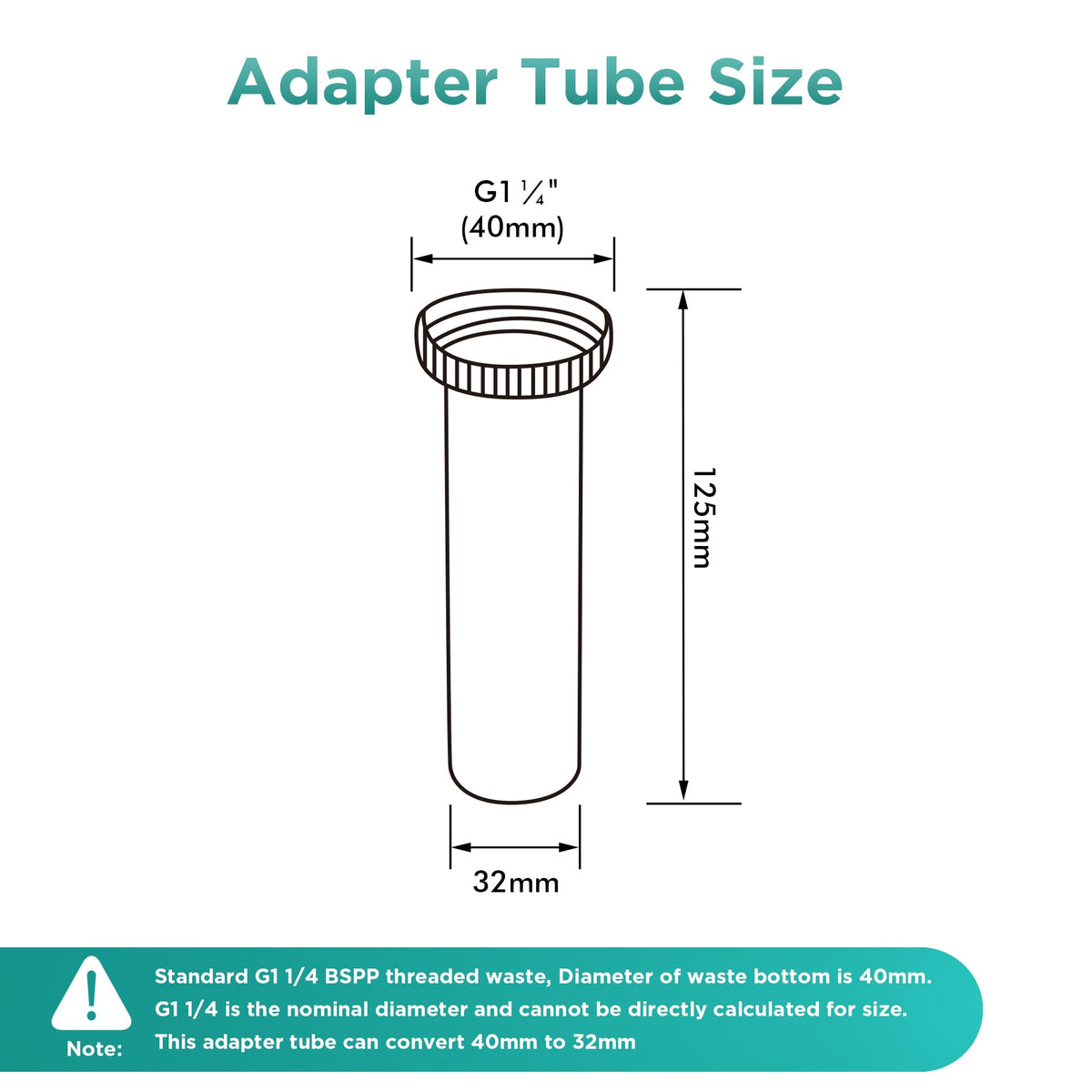 Waste Adapter Tube G1 1/4’’ 40mm to 32mm Matte Black - image 2