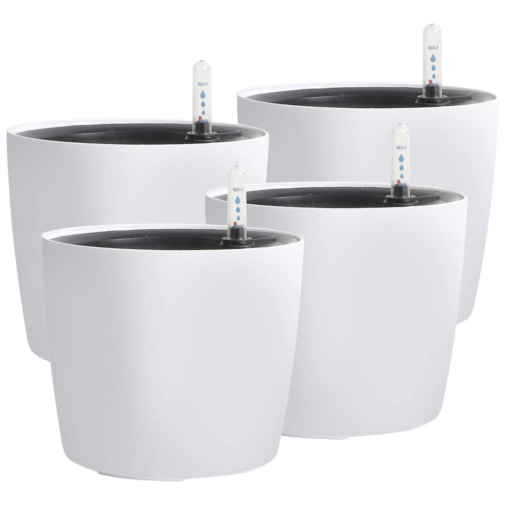 KINJOEK 7 Inch Self Watering Planter with Water Level Indicator, 4 Pack