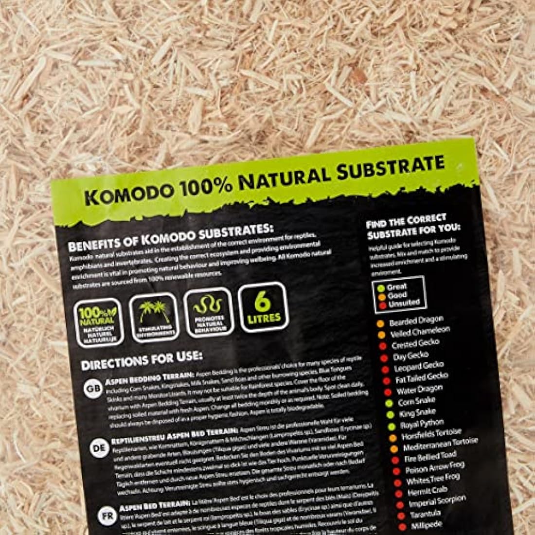 Komodo Aspen Bed Terrain Snake Bedding | Natural Burrowing Substrate, 6L