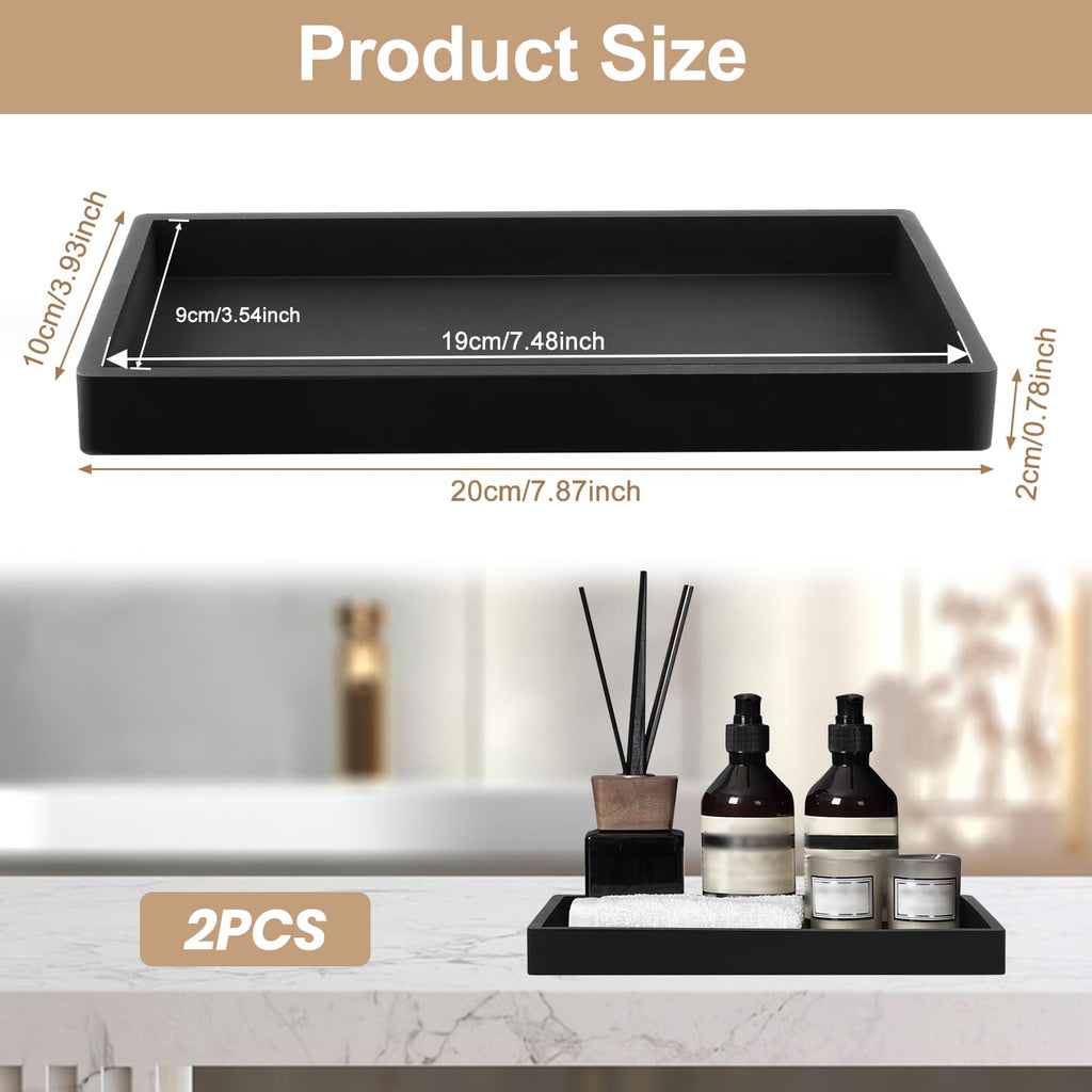 XIATIAN Bathroom Tray, 2 Pcs Bathroom Vanity Tray Black, 20x10x2 cm