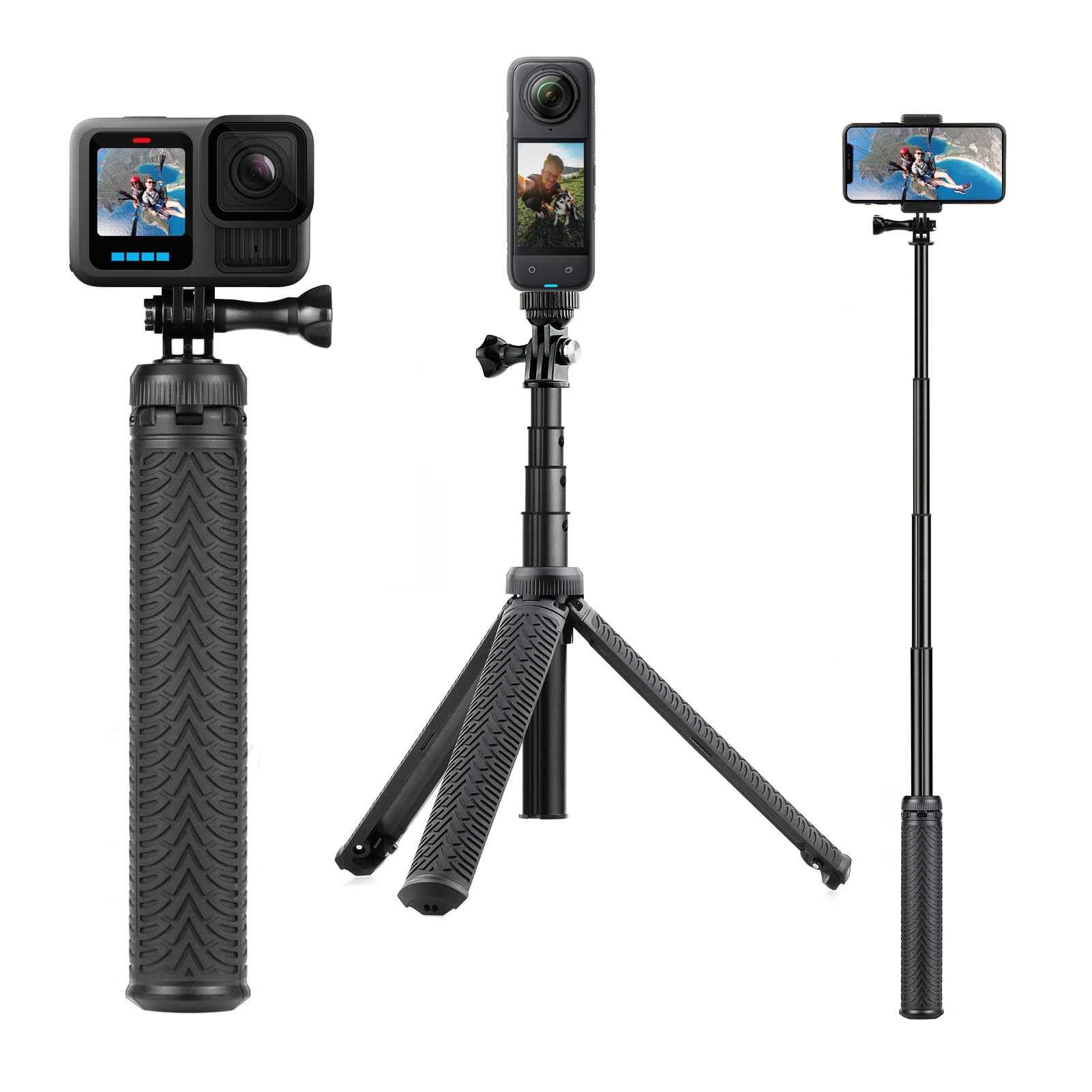 SOONSUN 3-in-1 Aluminum Waterproof Selfie Stick Tripod for GoPro