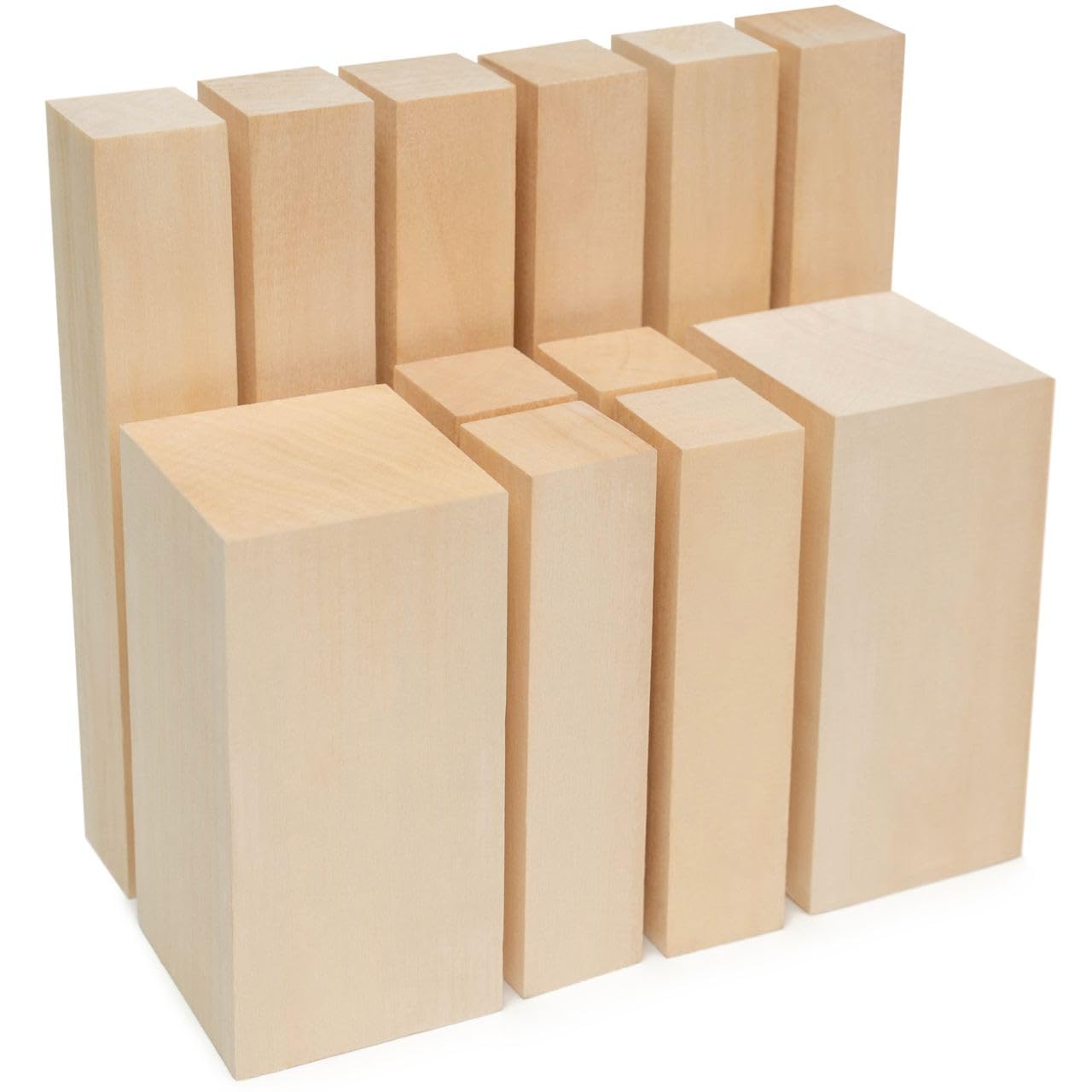 BeaverCraft Basswood Carving Blocks | 12-Piece Soft Wood Whittling Set
