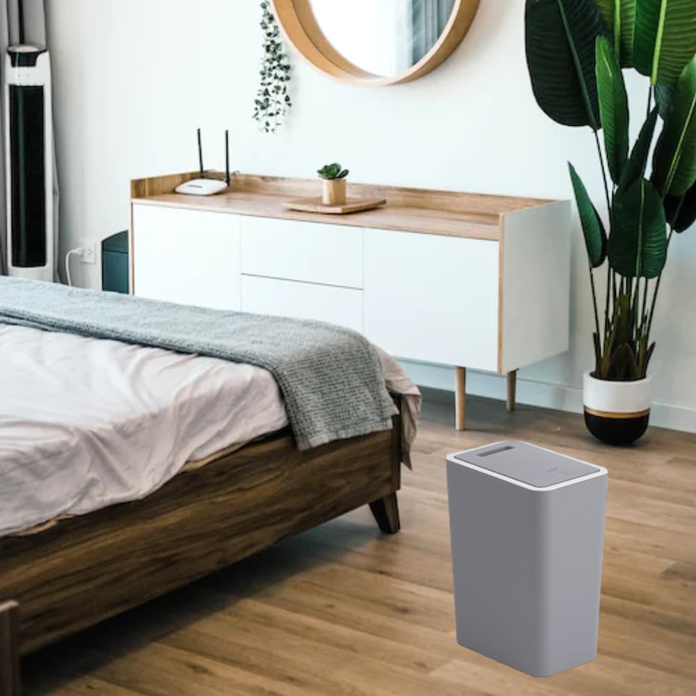 9L Bathroom Bin with lid,Kitchen Bins,Push Button Plastic Toilet Bin,Bedroom,Office,Living Room,Dog Proof Grey - image 5