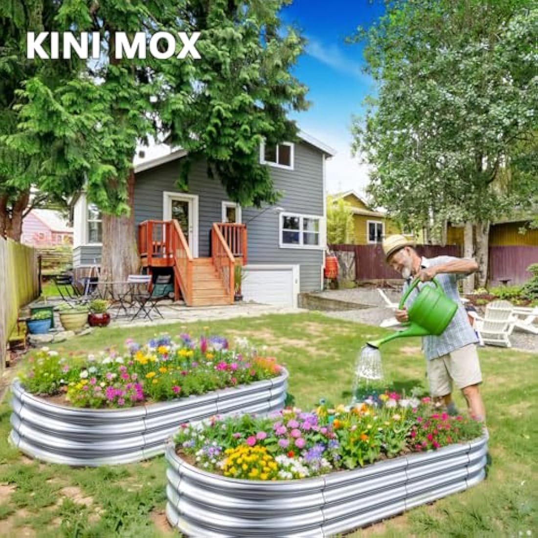 KINI MOX 2-Pack Galvanized Raised Garden Bed with Climbing Stand, 6x3x1ft