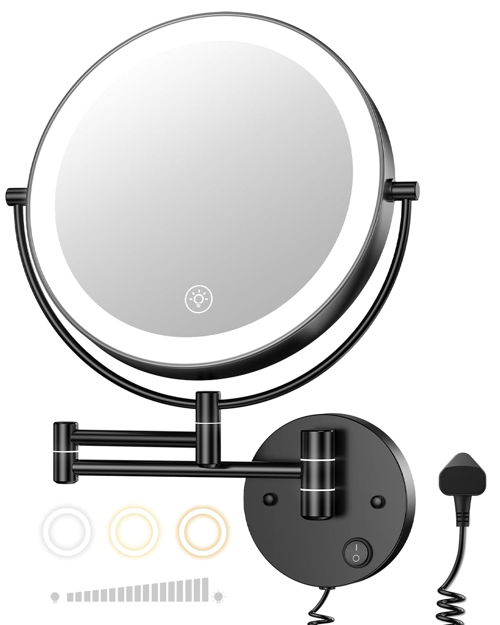 Gospire 9" Wall Mounted Lighted Makeup Mirror | 1X/10X Magnifying LED