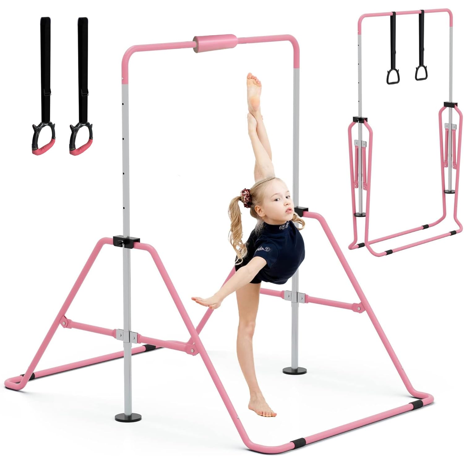 GYMMAGE Gymnastics Kip Bar with Pad | Adjustable Folding Training Bar