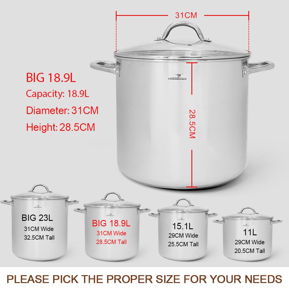 HOMICHEF 20QT Nickel Free Stainless Steel Stock Pot with Glass Lid