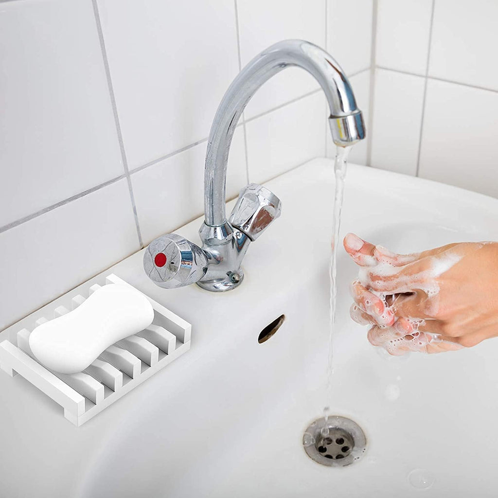 Topsky 2 Pack Silicone Soap Dish with Self-emptying Drainage White - image 4