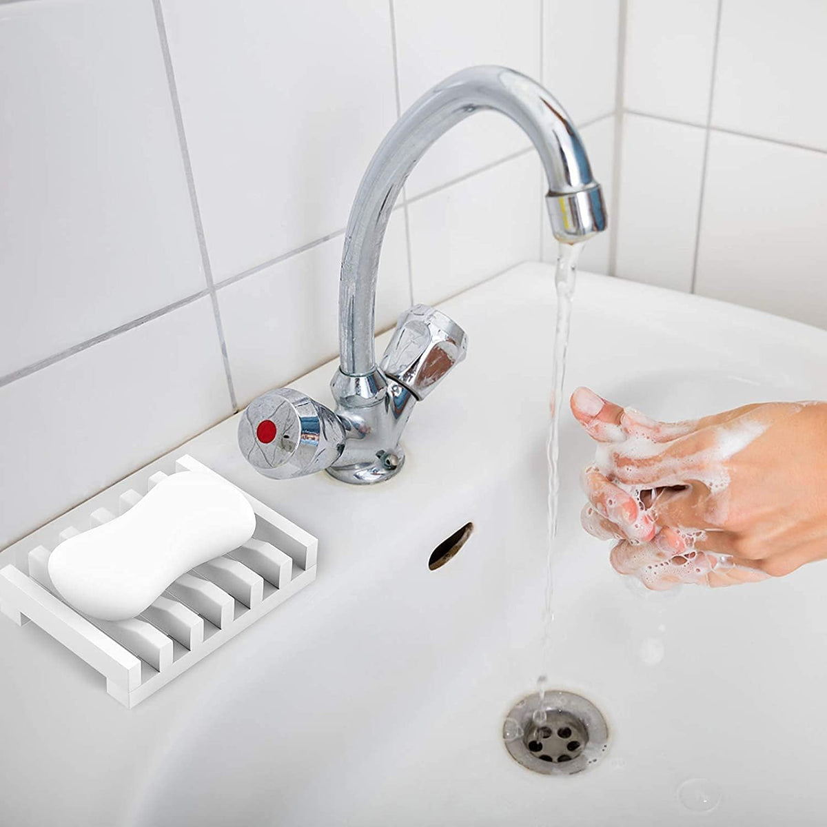 Topsky 2 Pack Silicone Soap Dish with Self-emptying Drainage White - image 4