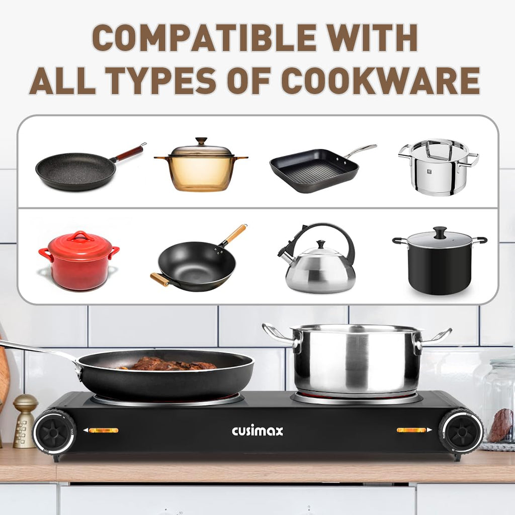 CUSIMAX 2400W Double Infrared Electric Hob | Portable Hot Plate Cooktop
