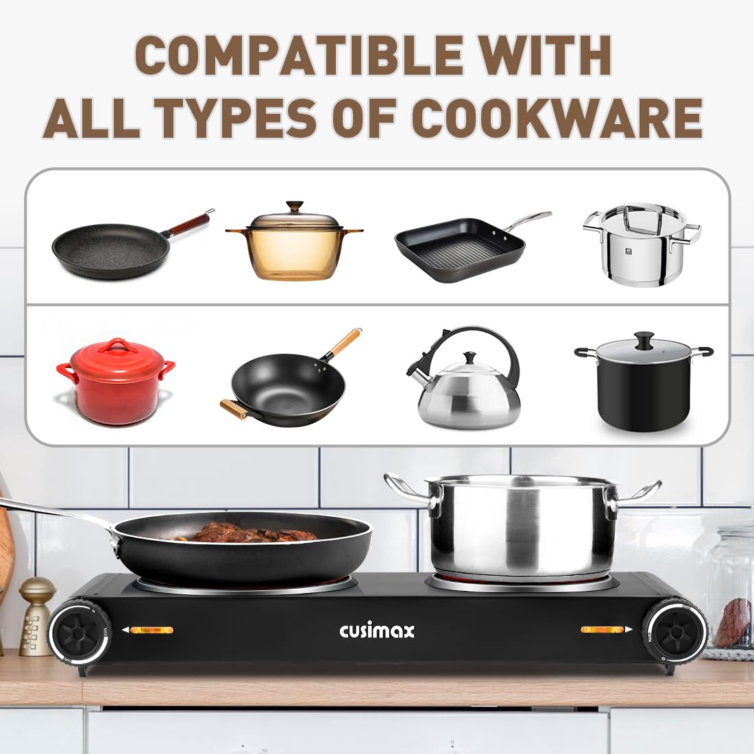 CUSIMAX 2400W Double Infrared Electric Hob | Portable Hot Plate Cooktop