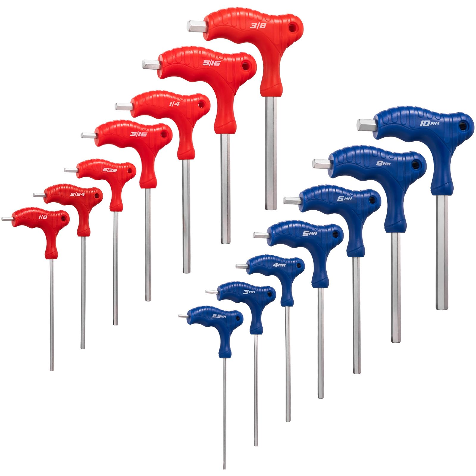 Toolwiz 14-Piece T-Handle Allen Key Set | SAE & Metric CR-V Hex Wrenches