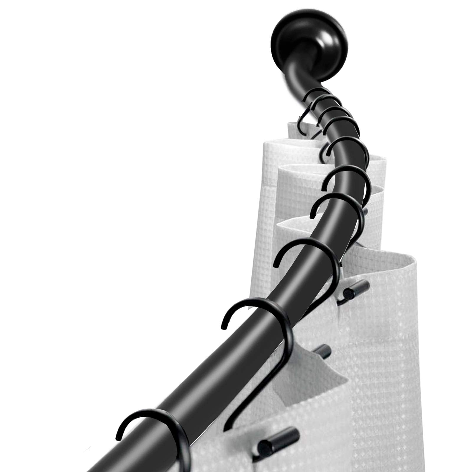 Jolof Store Curved Shower Rod – Adjustable 112-180cm Rust-Resistant Black