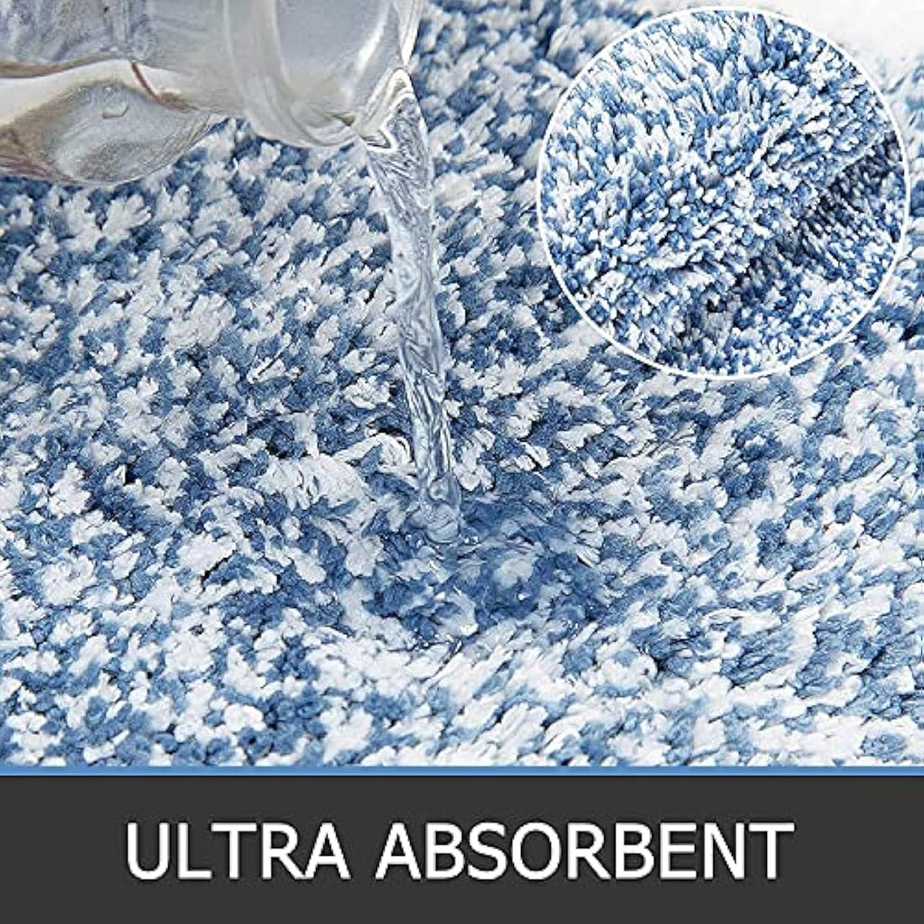 Pauwer 3-Piece Microfiber Bath Mat Set | Non-Slip Absorbent Rugs – Blue