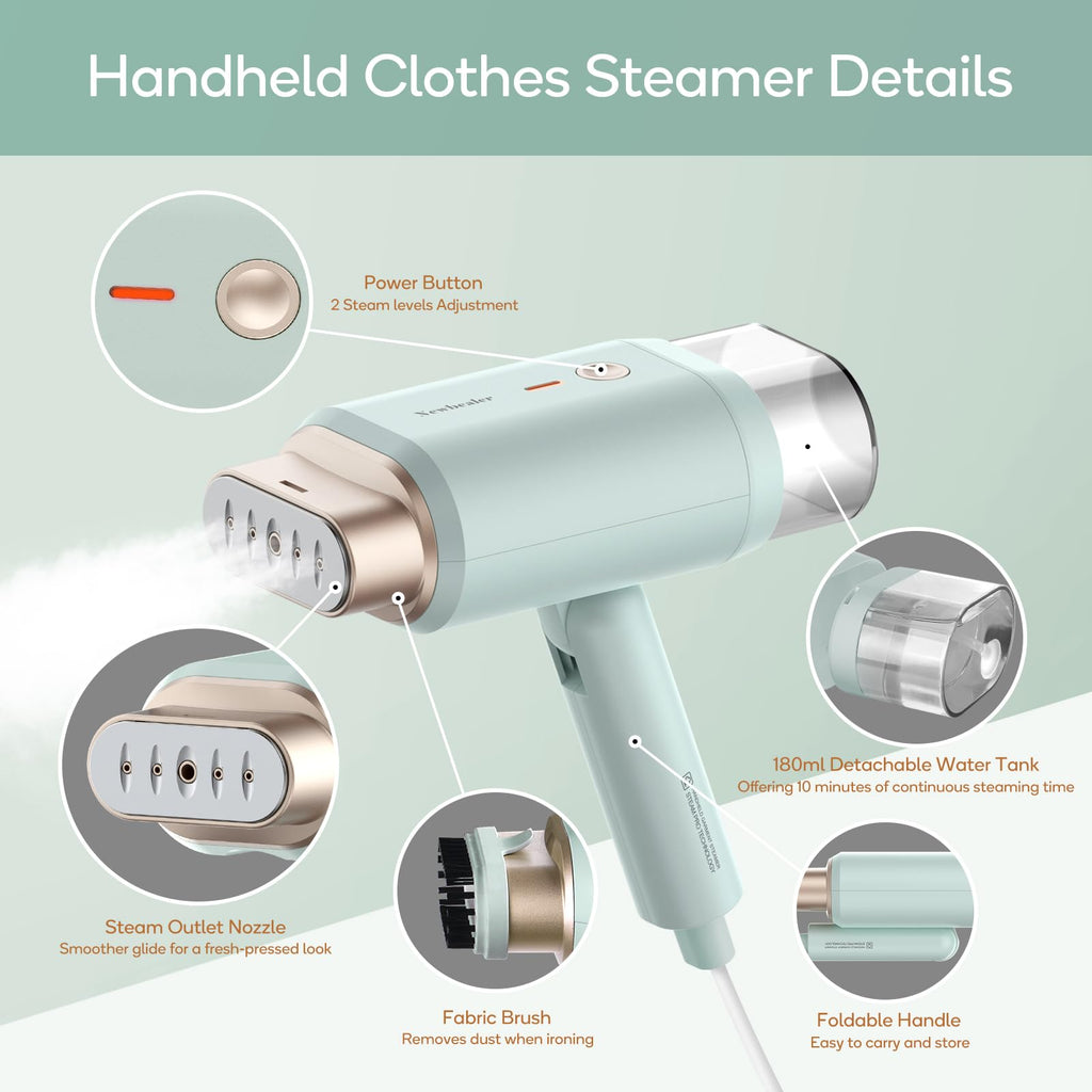Newbealer Handheld Clothes Steamer - 1200W Portable Travel Garment Steamer