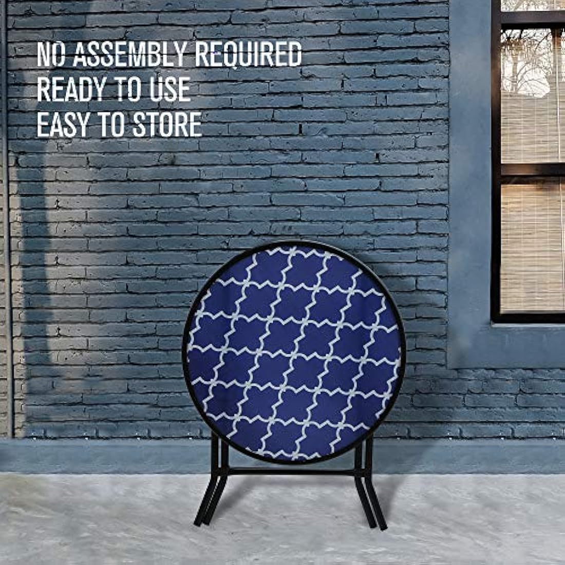PHI VILLA Folding Side Table – Tempered Glass Round Patio Table, Blue