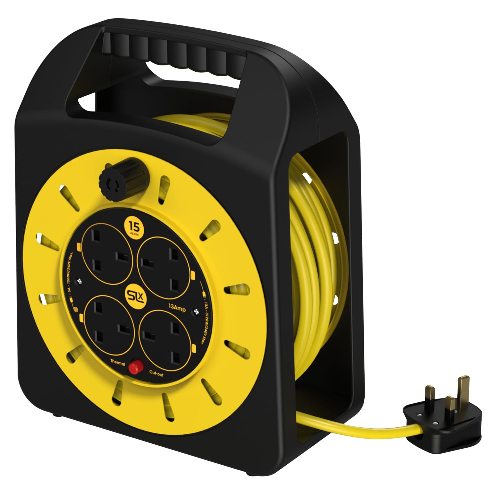 SLx 15m 4-Socket Extension Reel – Heavy Duty Cable with Thermal Cut Out