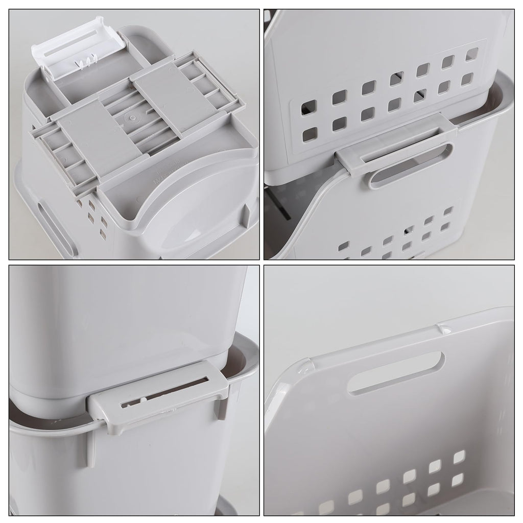 Xyskin 3-Pack Plastic Stackable Storage Basket, Stacking Storage Baskets for Kitchen or Bathroom, Grey Storage Veg Rack Set