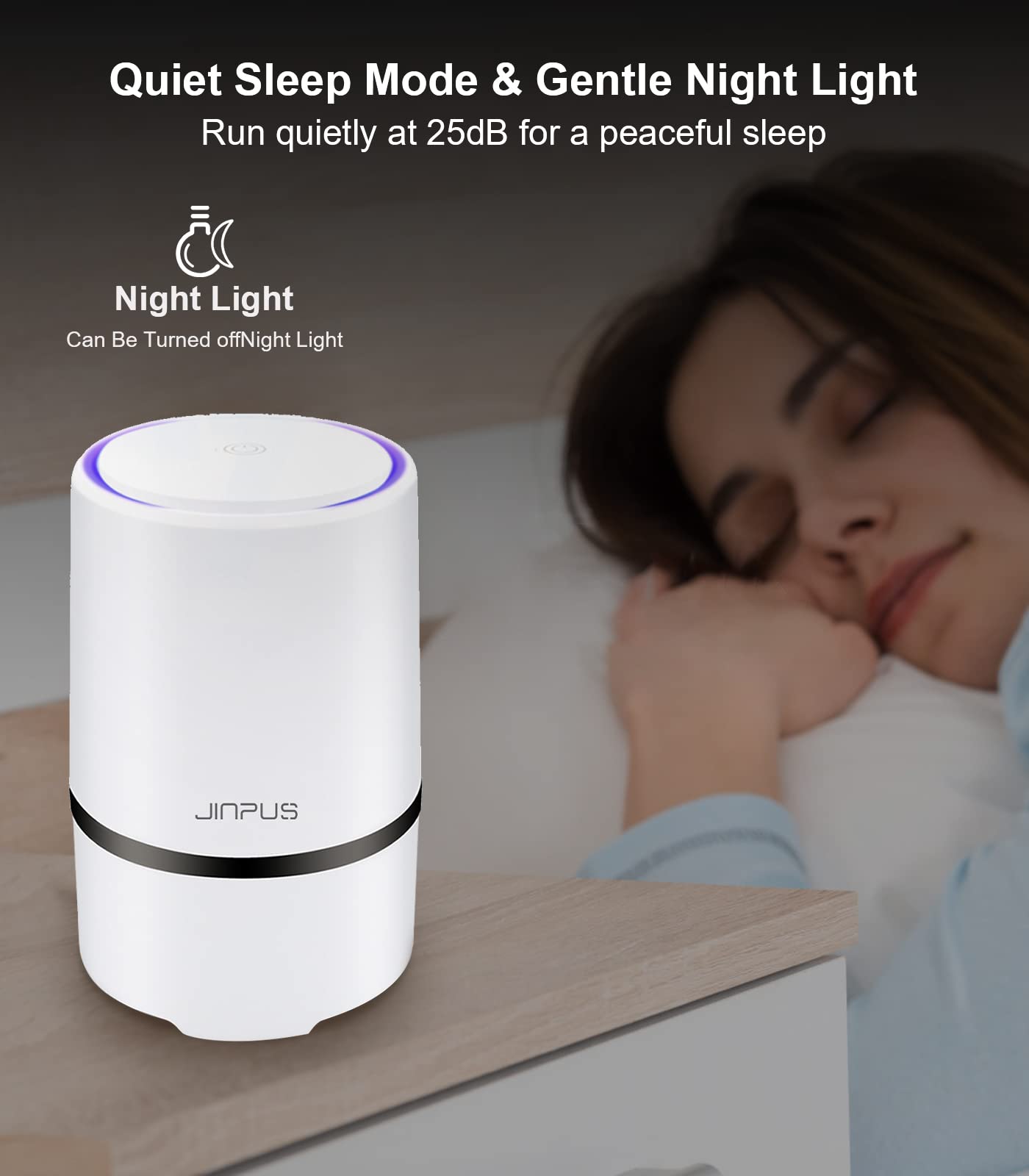 JINPUS Portable HEPA Air Purifier – Silent Ionizer for Dust and Allergies