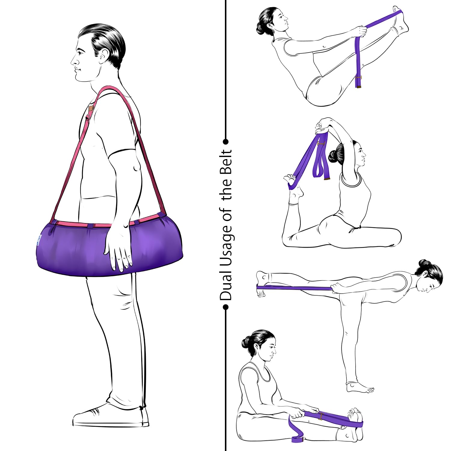 Yogan Yoga Bolster & Strap Set | Organic Cotton Buckwheat Cushion