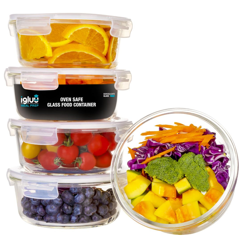 Igluu Glass Meal Prep Containers | 5 Pack 950ml Airtight Food Storage