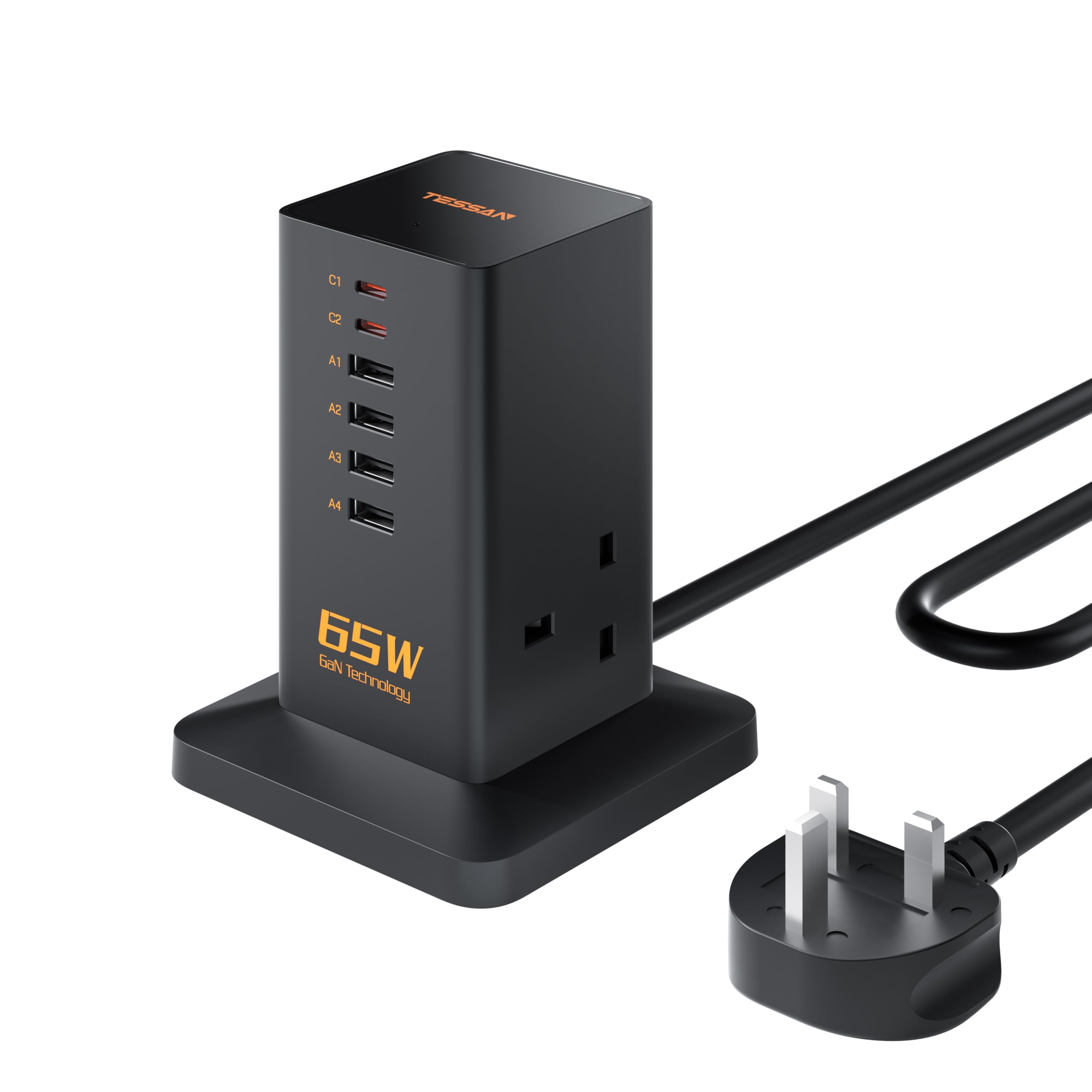 TESSAN 65W GaN USB C Fast Charger – 6-Port Desktop Charging Station