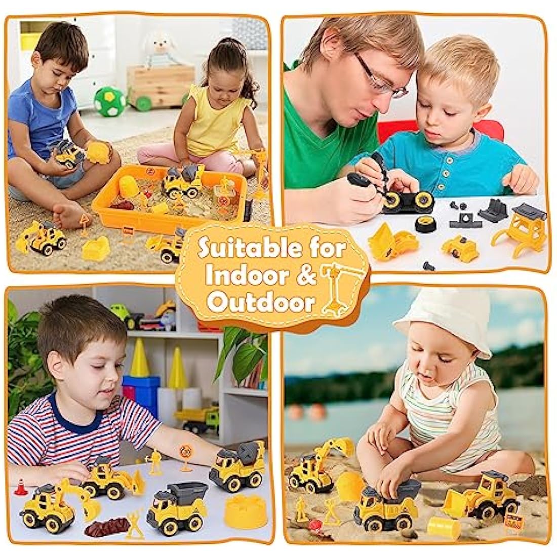 FRUSE Construction Sand Kit with Take Apart Trucks and Sandbox | Ages 3-8