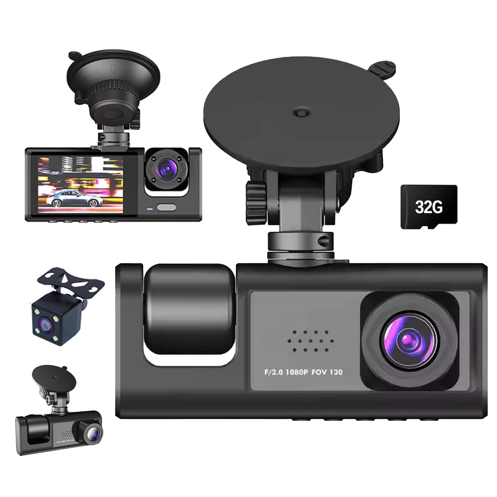 Jolof Store 3 Channel 1080P Dash Cam | 5GHz WiFi & 32GB SD Card