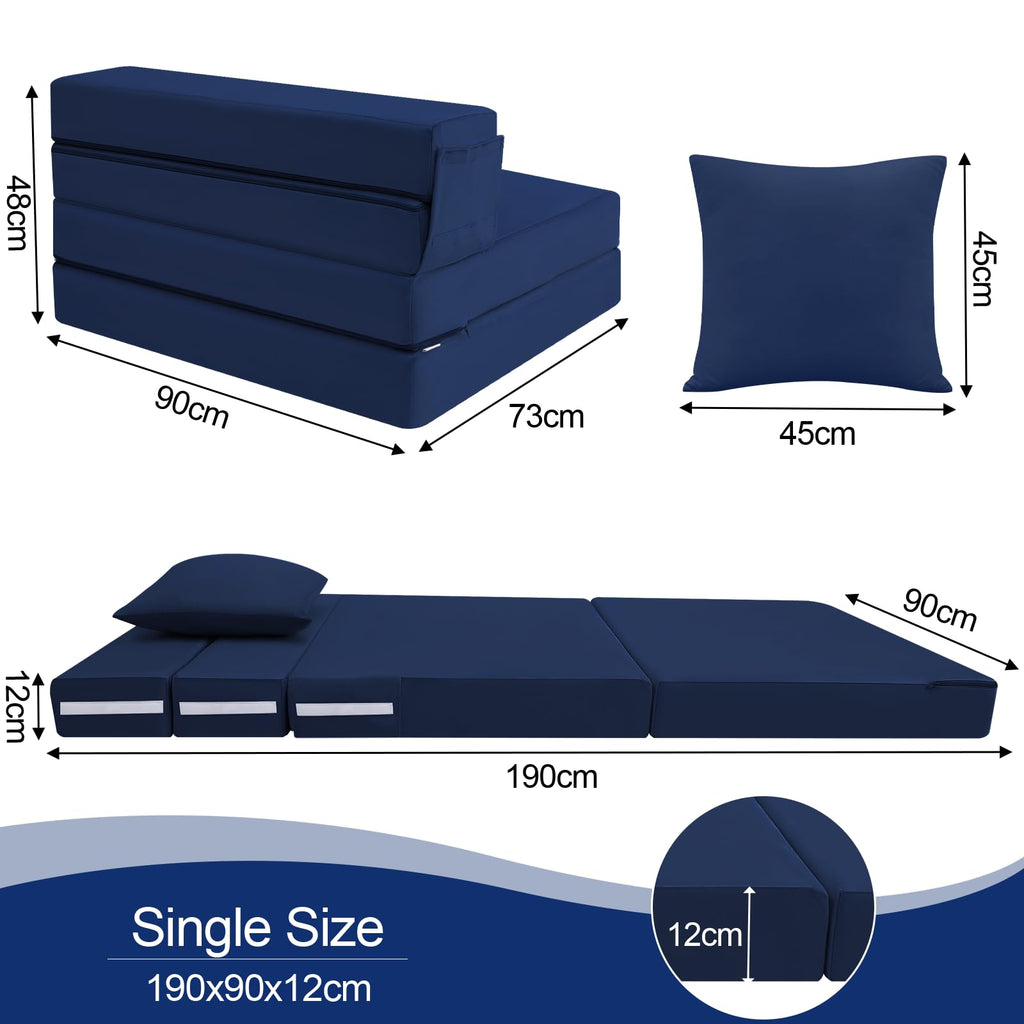 MeMoreCool Folding Floor Mattress Single, Fold Out Sofa Chair, Navy - image 3
