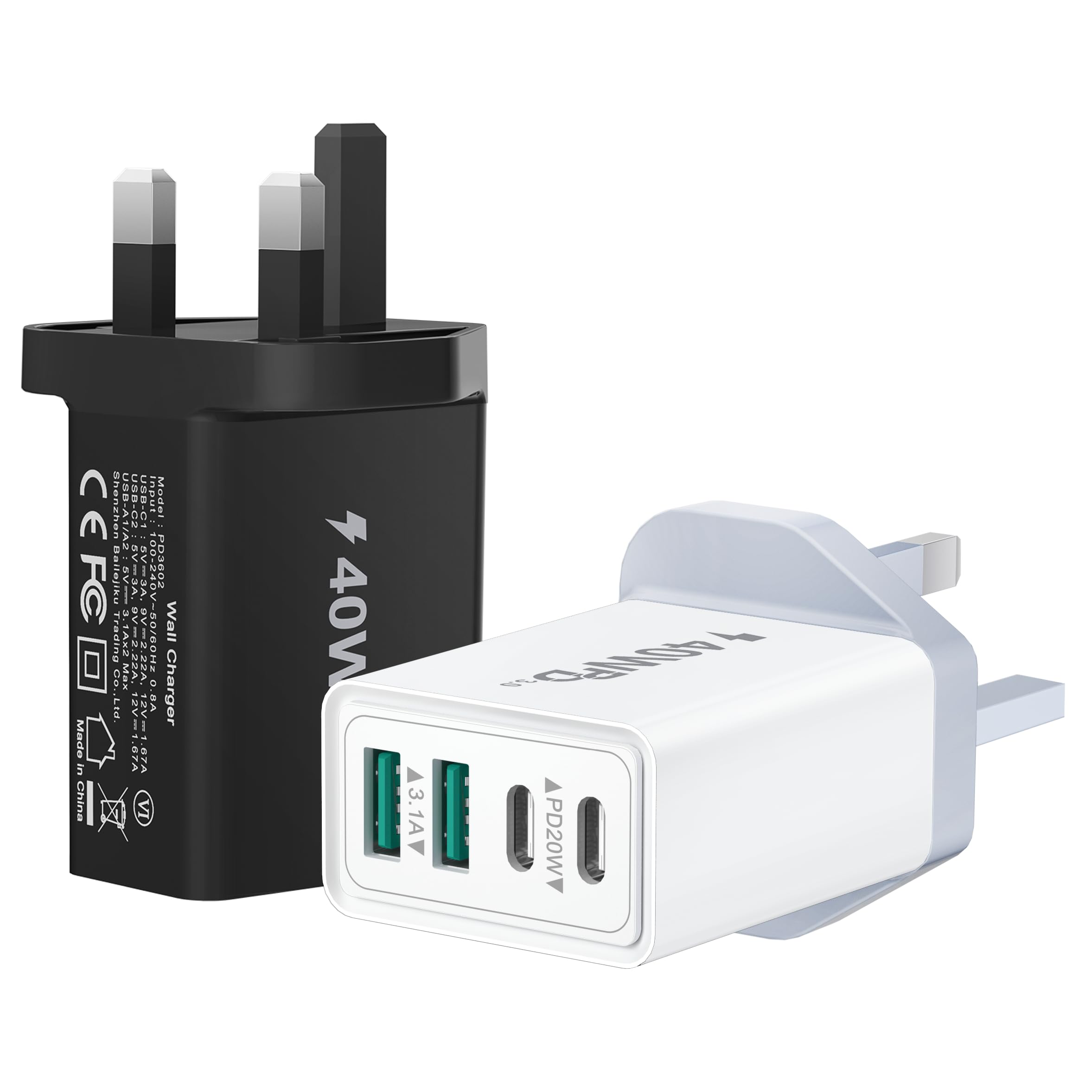 40W USB C Fast Charger – 4-Port Multiport UK Wall Plug