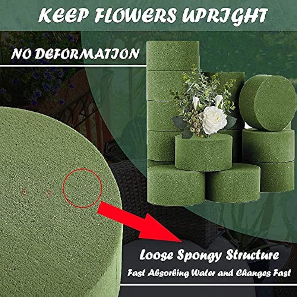 Jolof Store Round Floral Foam Blocks – 15Pcs Green Flower Sponge Set
