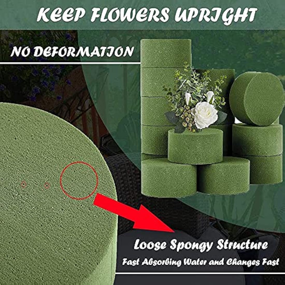 Jolof Store Round Floral Foam Blocks – 15Pcs Green Flower Sponge Set