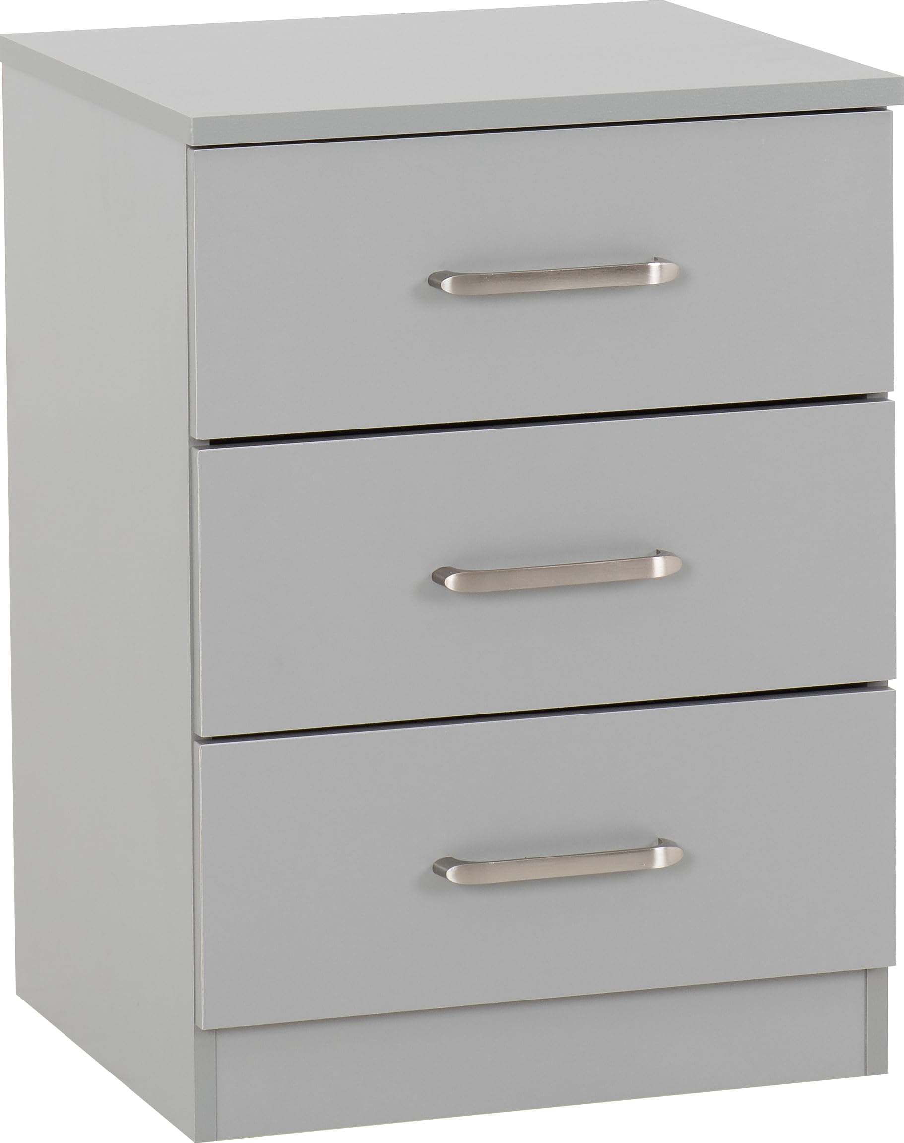 Seconique Dakota 3 Drawer Bedside Table - Light Grey Storage Unit